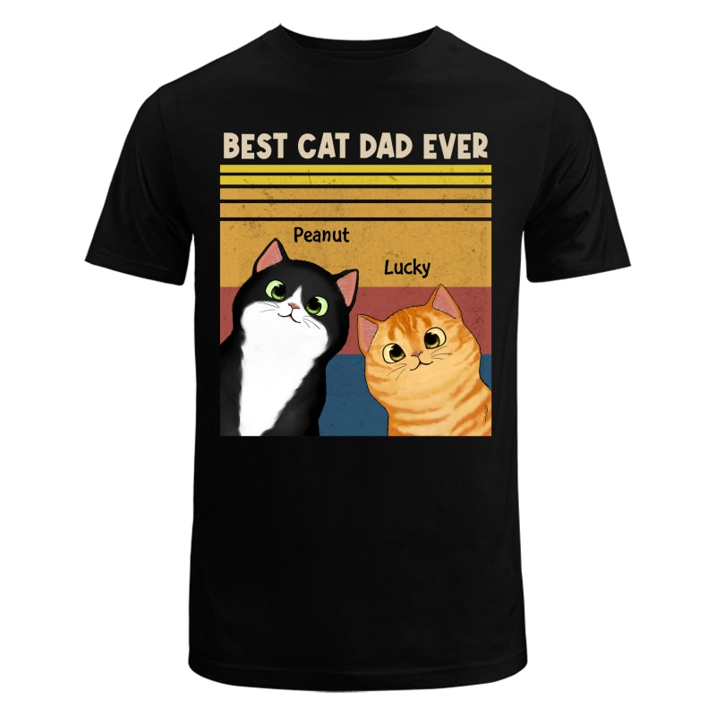 Best Cat Dad Mom Ever Peeking Fluffy Cat Retro Frame Personalized Shirt