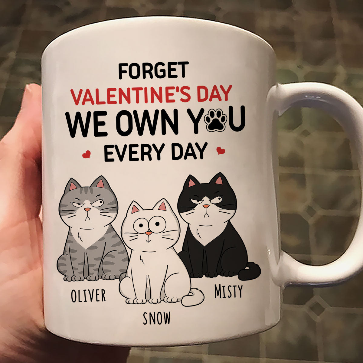 Forget  We Own You Everyday Funny Personalized Mug for Cat Moms, Cat Dad