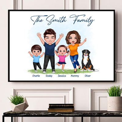 Happy Family Couple Kid Dog Cat Personalized Horizontal Poster