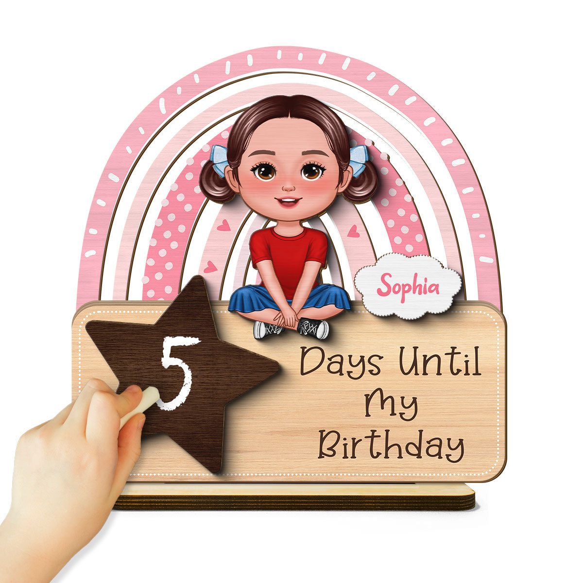Unique Countdown For Kid Birthday Special Event Personalized 2-Layer Standing Wooden Plaque