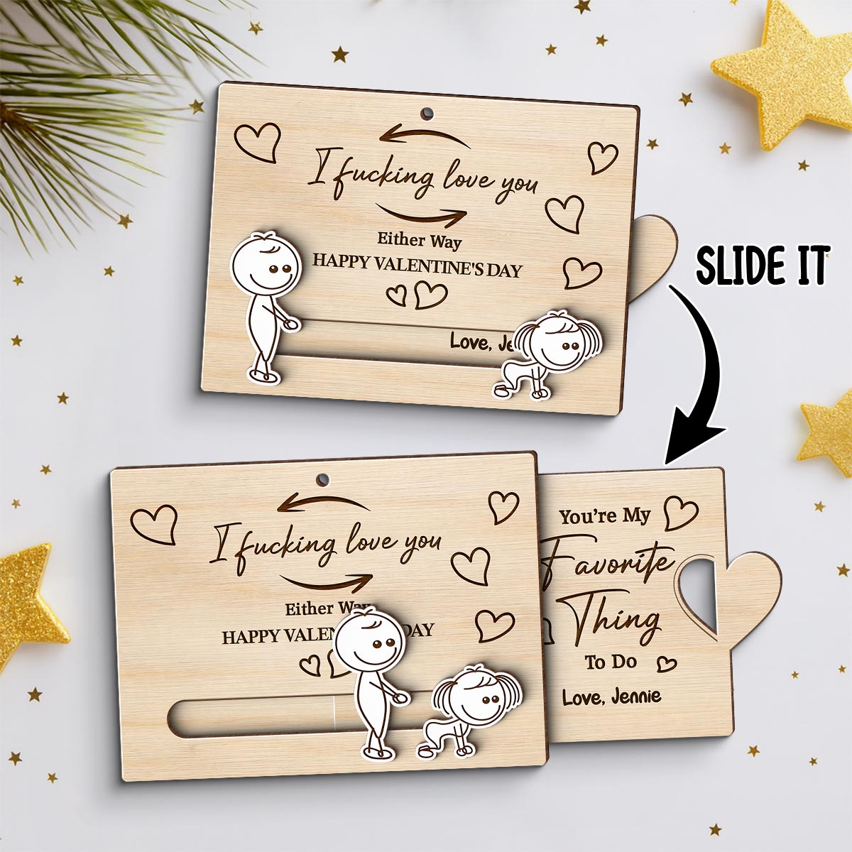 I Fcking Love You Funny Inappropriate Couple - Personalized Wooden Slider Ornament - Funny Gift For Him, For Her