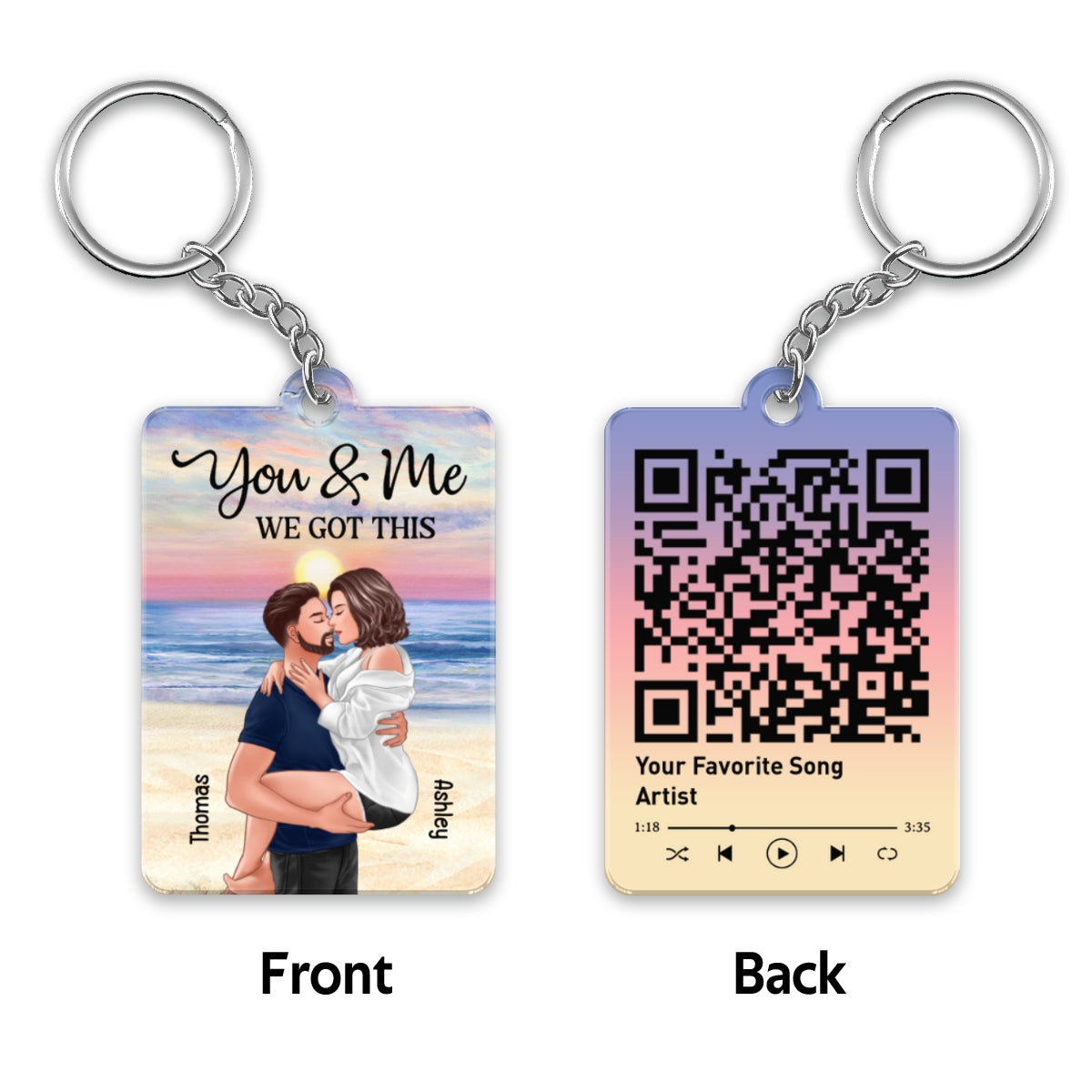 Man Holding Woman Kissing At Beach Favorite Song QR Code Personalized Acrylic Keychain