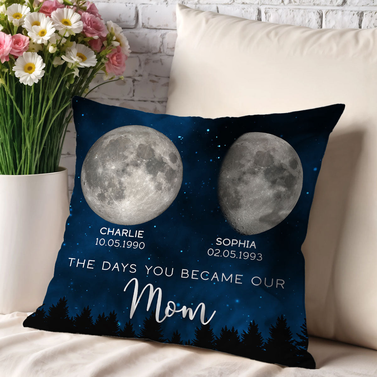Galaxy Night Custom Birth Moon Phase The Days You Became Our Mom Personalized Pillow