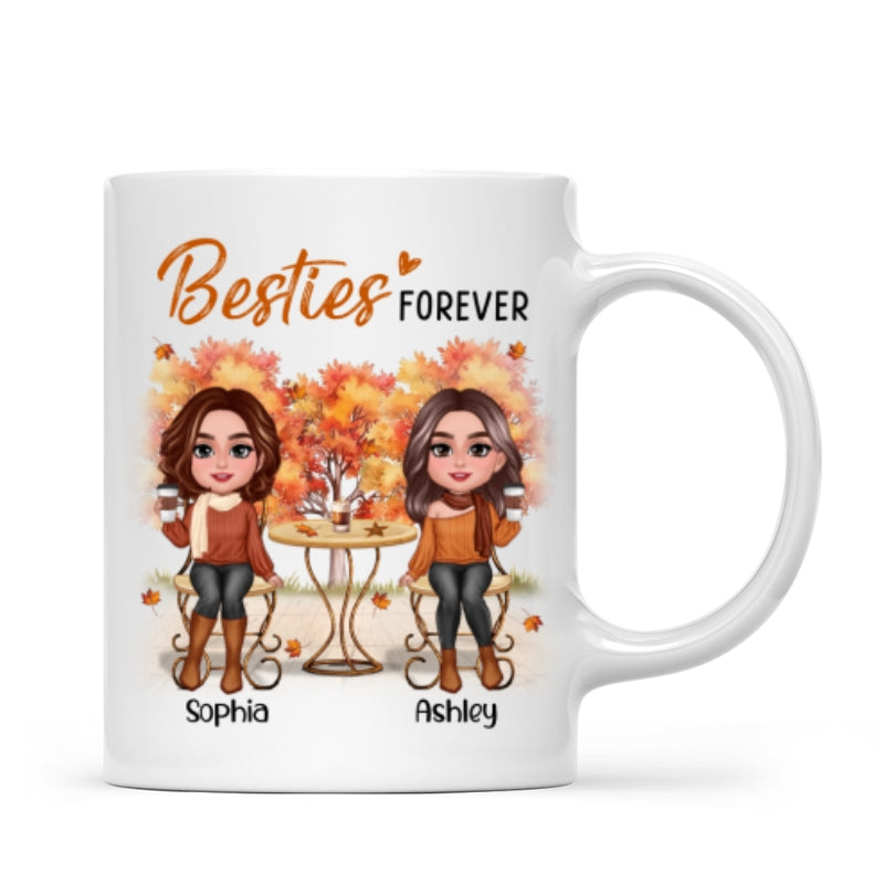 Fall Season Besties Sisters Sitting Table Personalized Mug