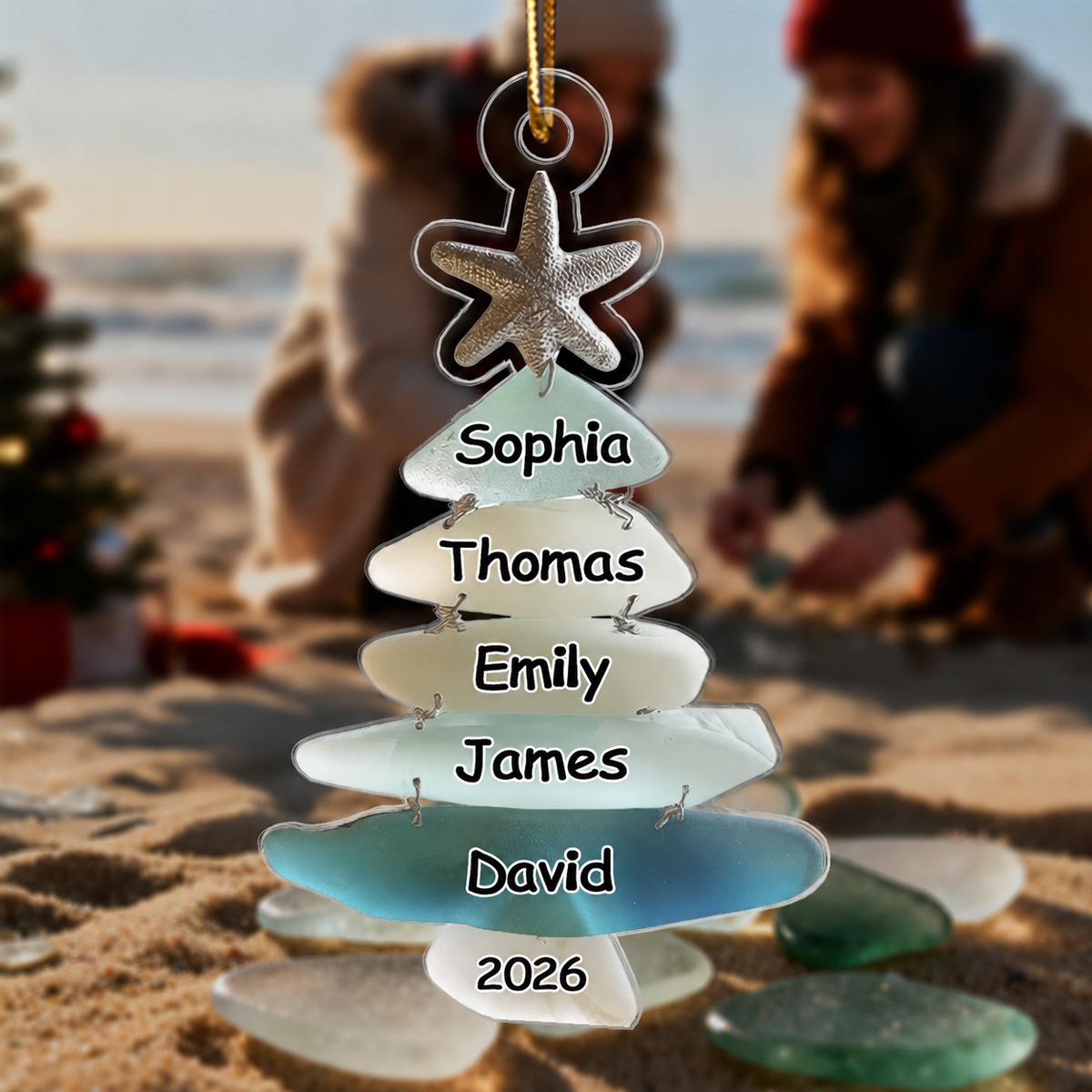 3D Sea Glass Effect Christmas Tree Family Names - Personalized Acrylic Ornament