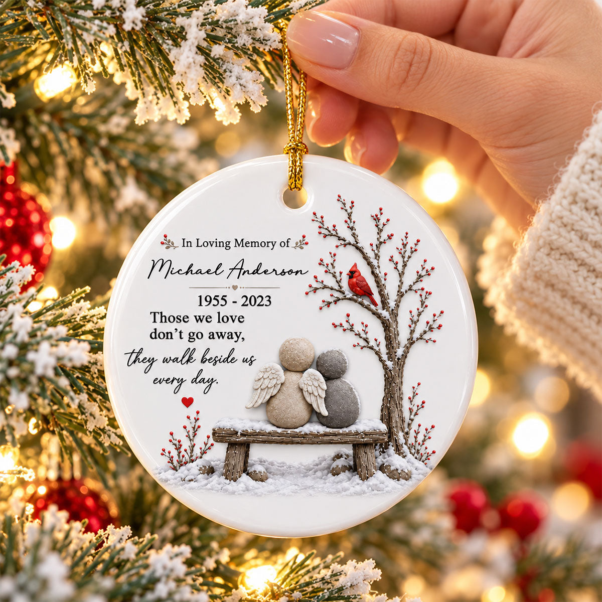 Cardinal Remembrance Gift - Personalized Ceramic Ornament - Custom Name Angel Keepsake, Sympathy Gift