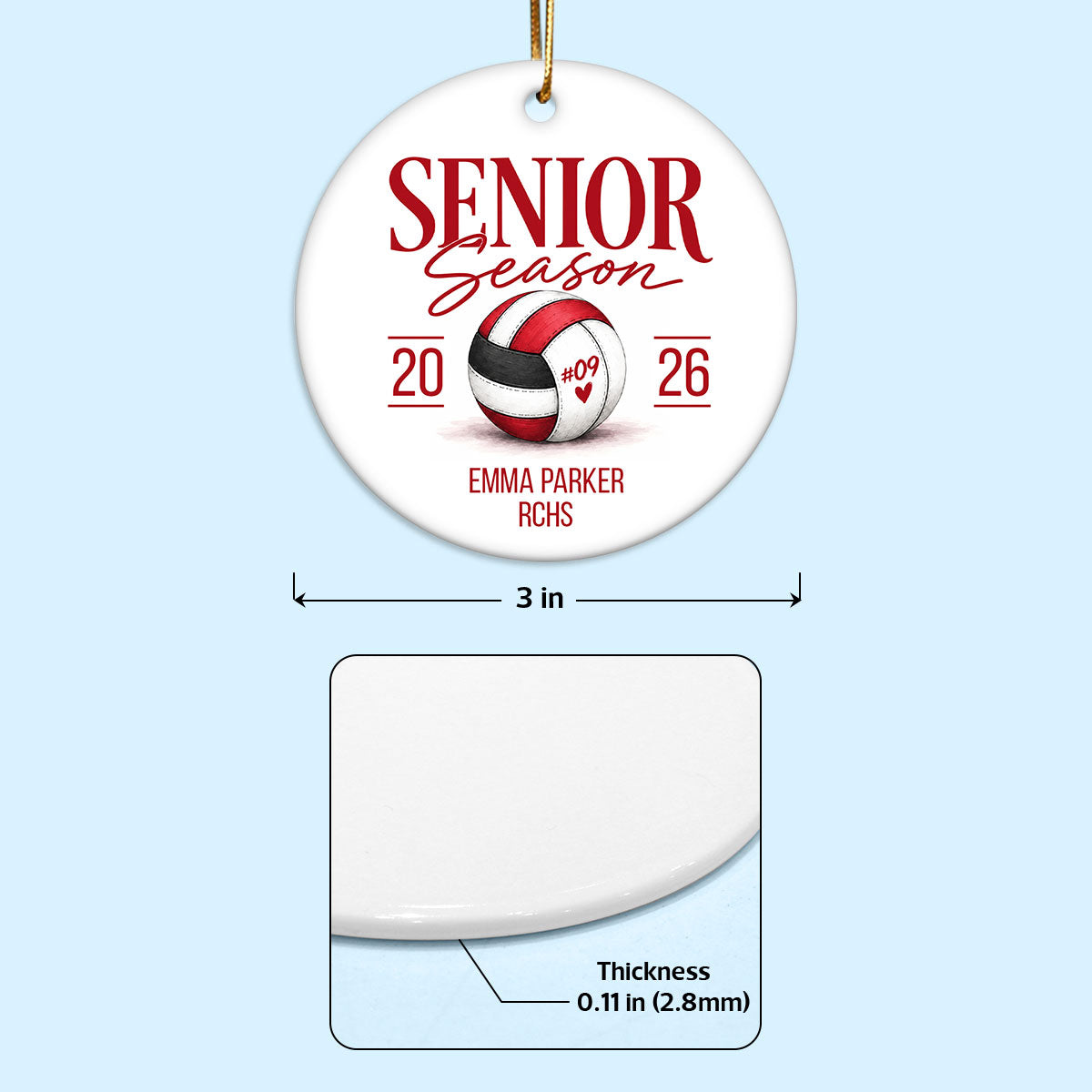 Senior Volleyball - Personalized Ceramic Ornament - Volleyball Senior Night Gift, Class of 2027 Keepsake, Volleyball Player Christmas Gift