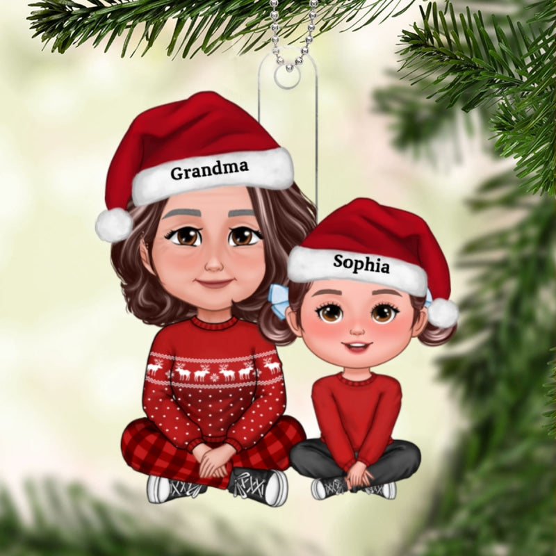 Cute Grandma Granddaughter Grandson Crossed Leg Personalized Acrylic Ornament