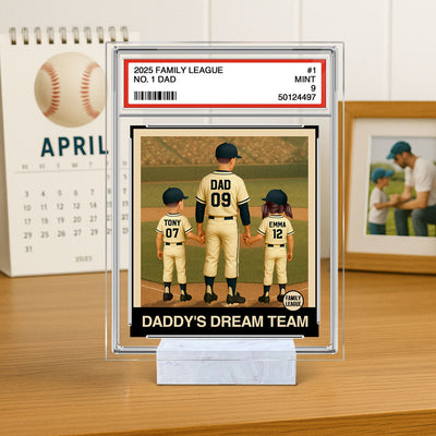 Baseball No. 1 Dad Man & Kids Trading Card Style - Personalized Acrylic Plaque