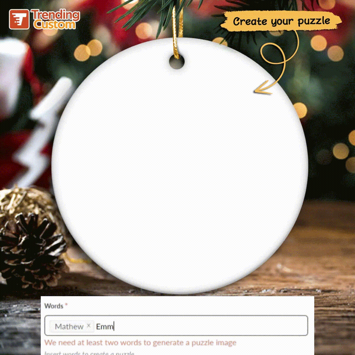 Family Christmas Decor Crossword Puzzle Art Personalized Round Ceramic Ornament