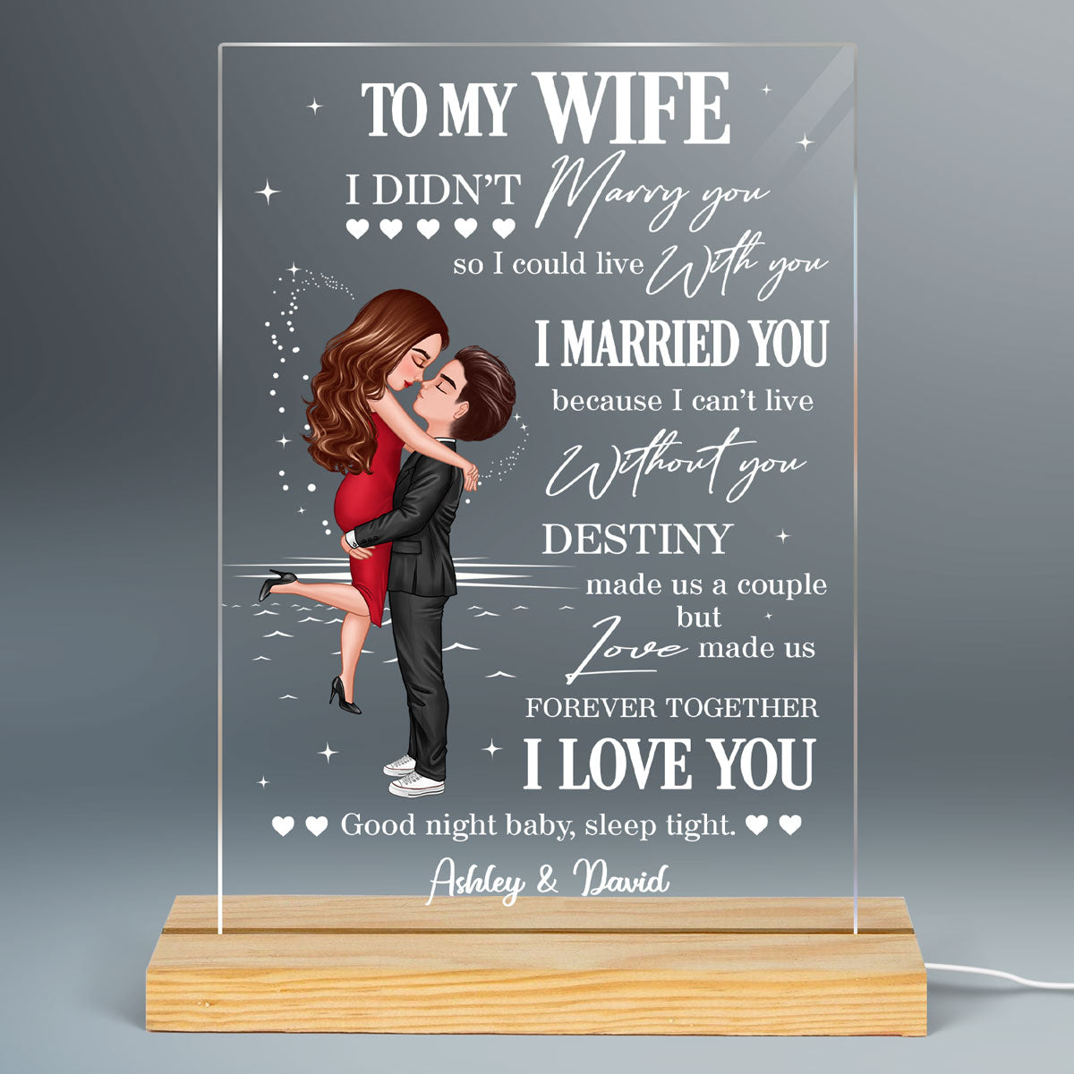 To My Wife Hugging Couple I Met You Personalized LED Night Light, Acrylic LED Lamp
