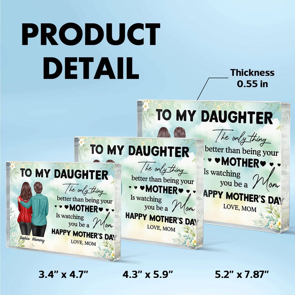 To My Daughter From Mom Happy Mother's Day Personalized Rectangle Acrylic Block Plaque, Gift For Daughter