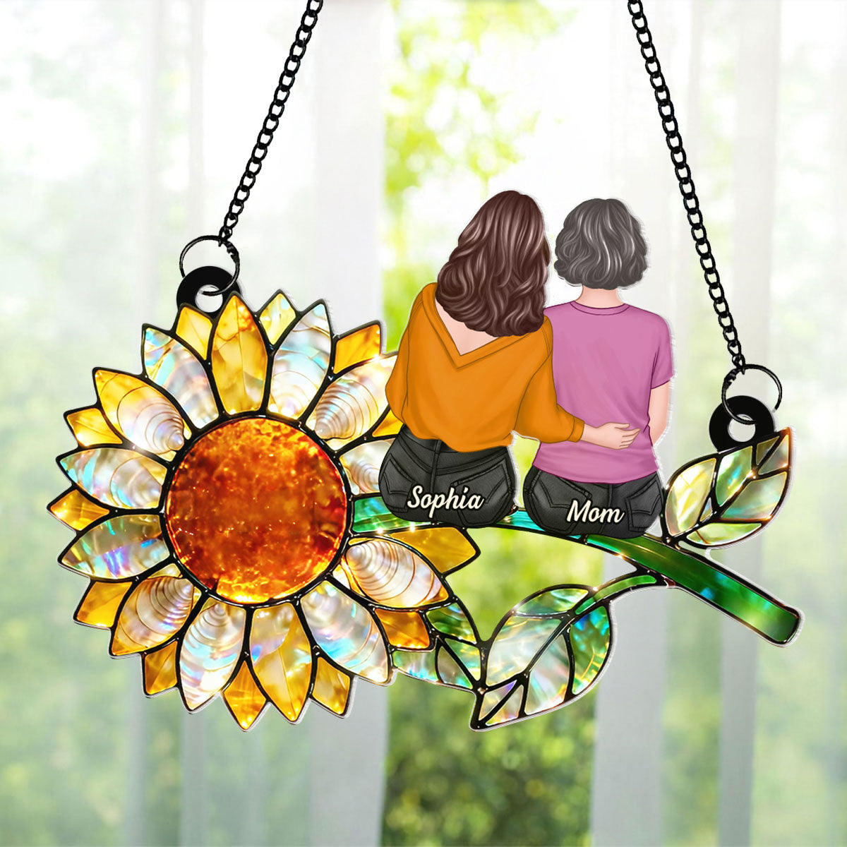 Mother Daughter Sunflower - Personalized Acrylic Window Hanging - Mother's Day Gift for Mom