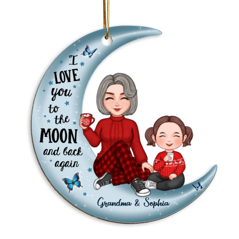 Cute Grandma & Grandkid On Blue Moon Christmas Gift Personalized Wooden Ornament