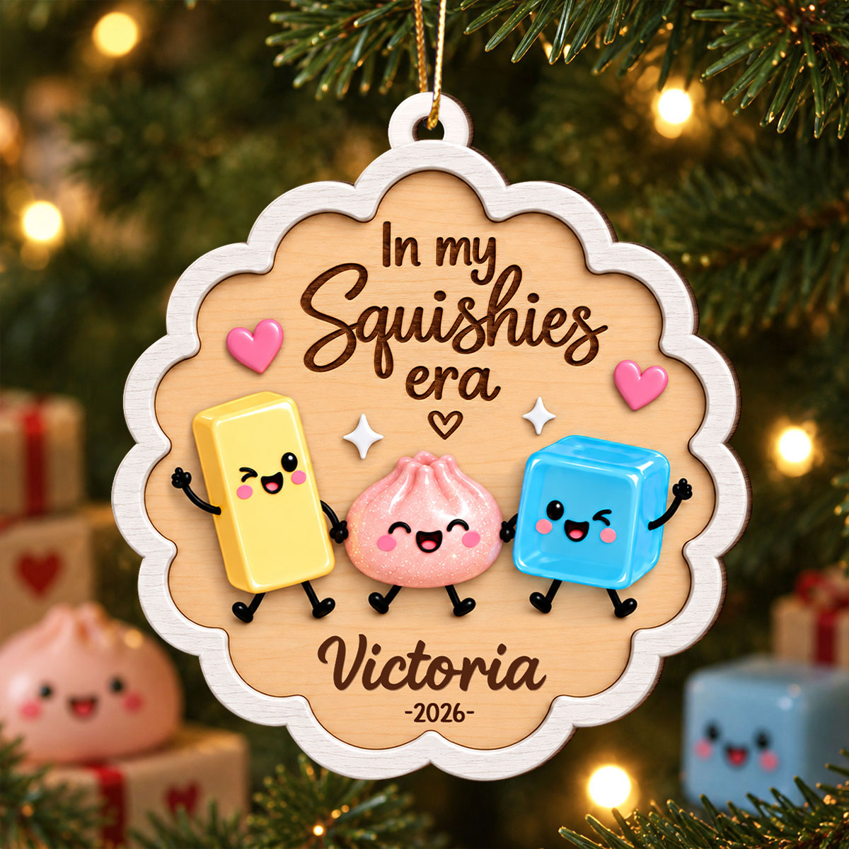 The Year Of Squishy Hunting Cute Squishies 2D Flat - Personalized Wooden Ornament - Christmas 2026 Keepsake