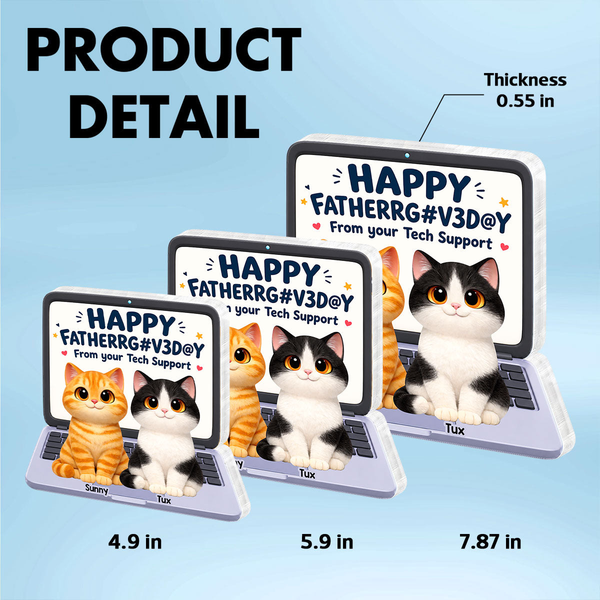 Cute Fluffy Cats Happy Father's Day From Tech Support 2D Flat - Personalized Acrylic Block Plaque - Funny Father's Day Gift For Cat Dad, Cat Lovers