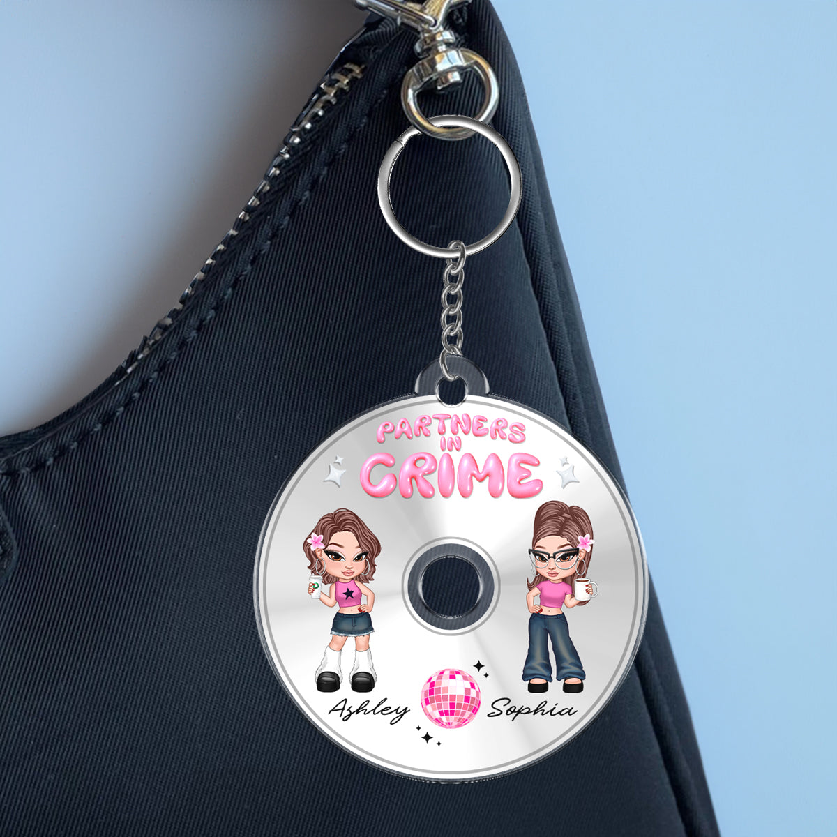 Partners In Crime CD Disc Acrylic Keychain Bestie Personalized Gifts