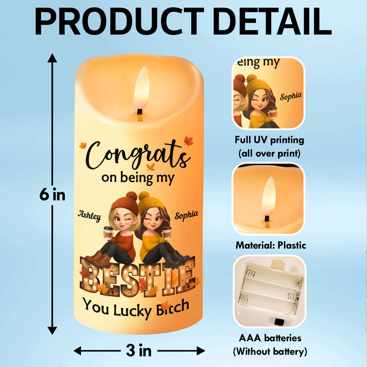 Congrats On Being My Bestie Fall Season Marquee Personalized LED Candle