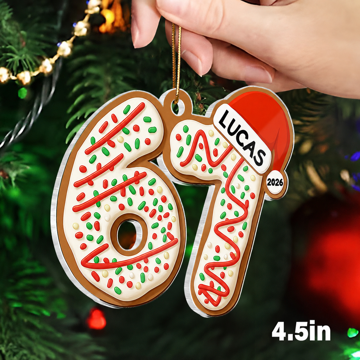 Custom Name Six Seven Ornament - Personalized Acrylic Ornament - Funny Six Seven 67 Ornament, Christmas Santa 67 Ornament, Gen Z, Gen Alpha Teenager Ornament