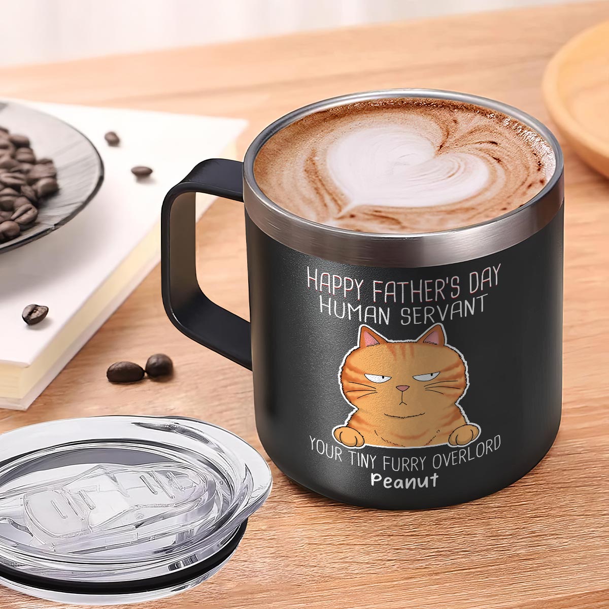 Happy Father's Mother's Day Human Servant Funny Cute Cats Personalized Stainless Steel Tumbler With Handle