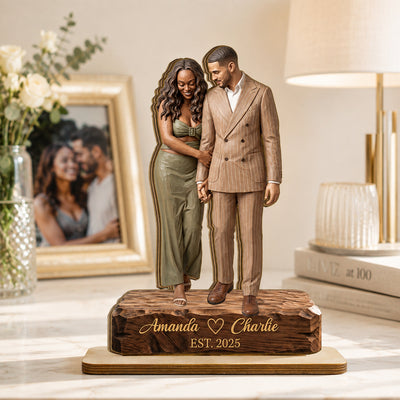 Custom Couple Photo Portrait - Personalized 2-Layered Wooden Plaque - Wedding Anniversary Gift for Her, for Him