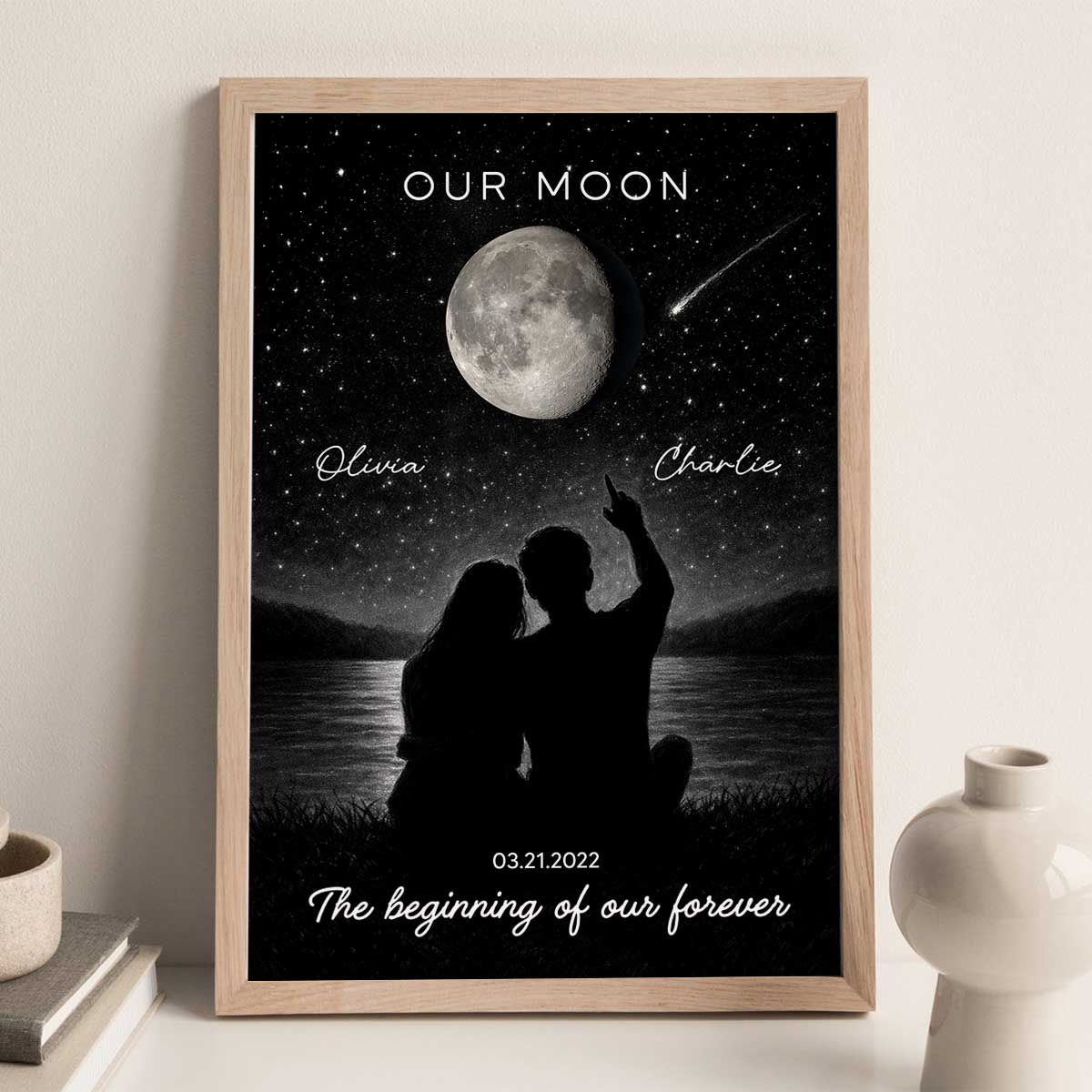 Night Sky Custom Couple Moon Phase - Personalized Poster - Valentine's Day Gift For Couple, For Her, For Him