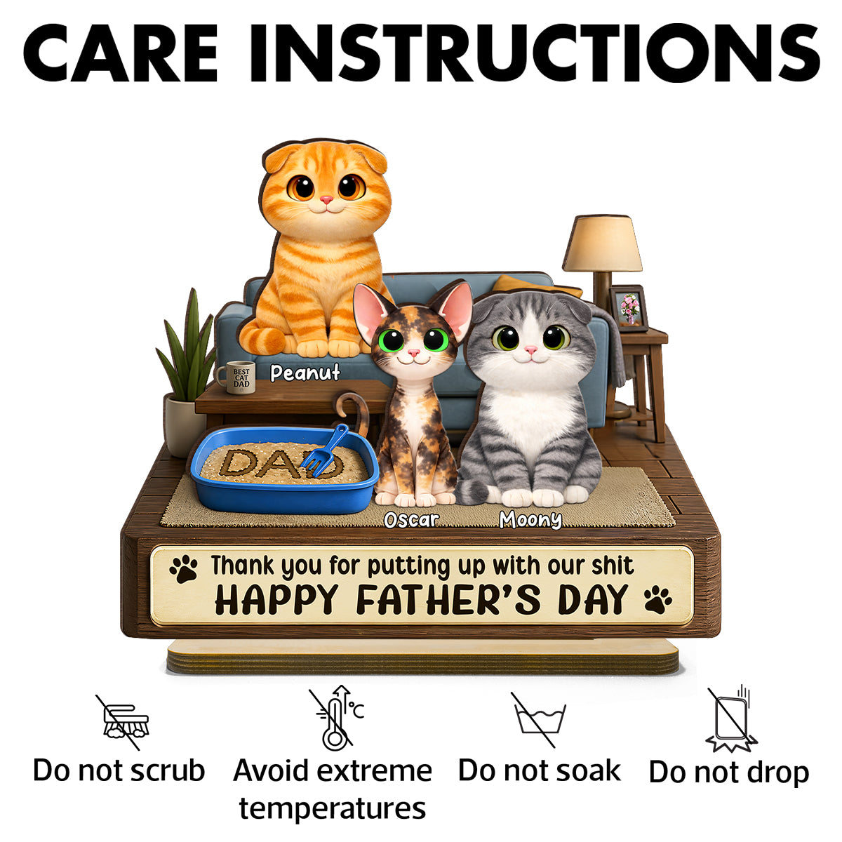 Thank You for Putting up with My Sh*t - Personalized 2-Layered Wooden Plaque - Funny  Gift for Cat Dad