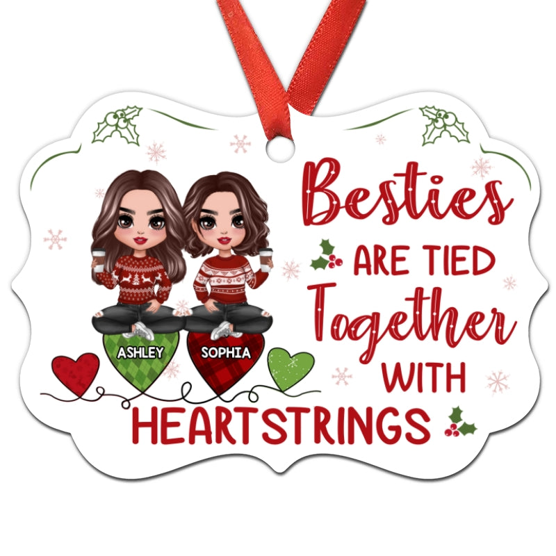 Christmas Doll Besties Sisters Tied Together With Heartstrings Personalized Christmas Ornament