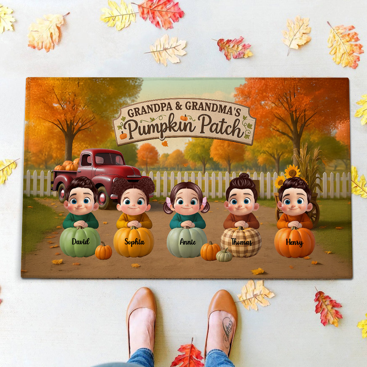 Fall Season Pumpkins Welcome To Grandma Grandpa Grandparents House Personalized Doormat