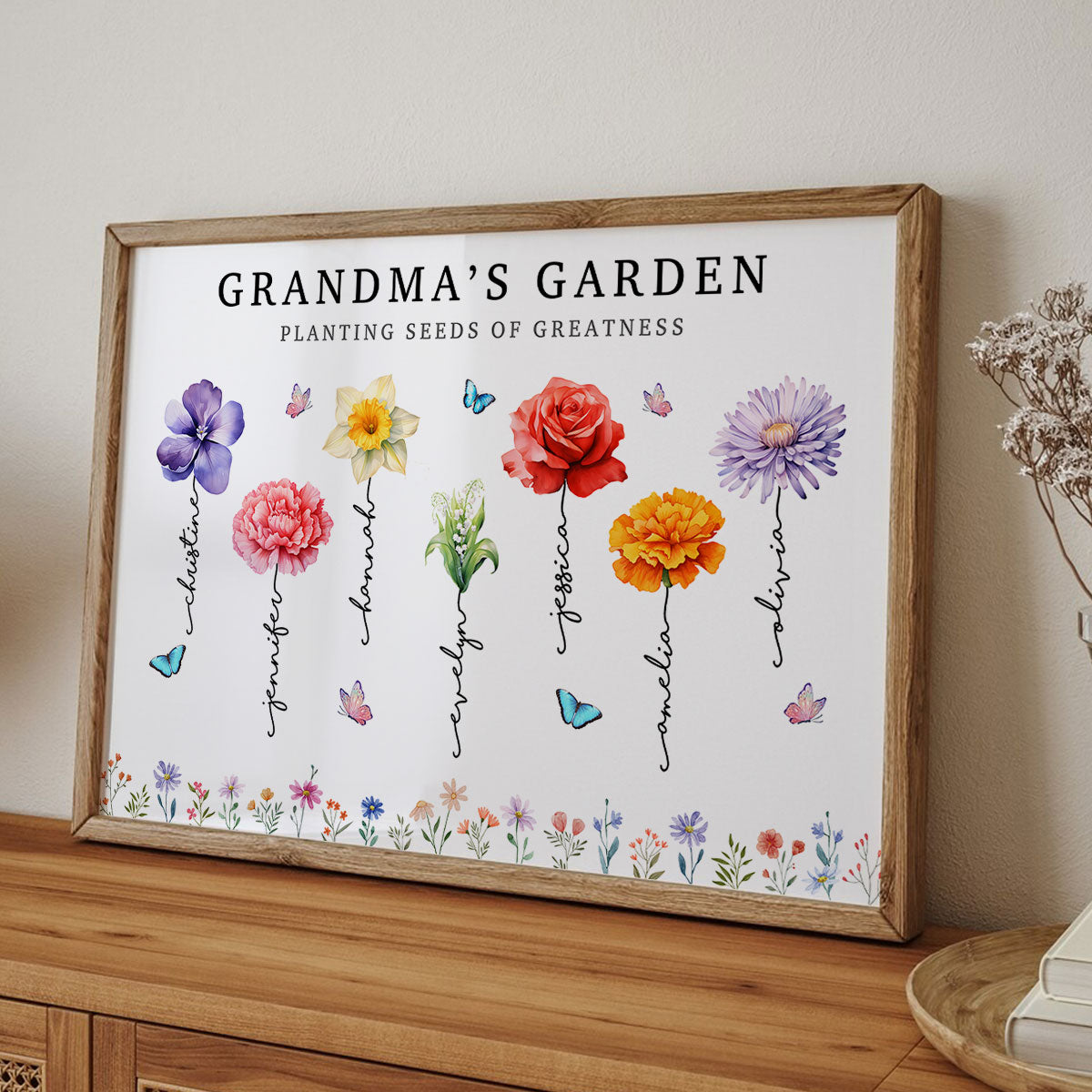 Grandma's Garden Planting Seeds Of Greatness, Birth Month Flower Personalized Poster, Christmas Gift For Grandma