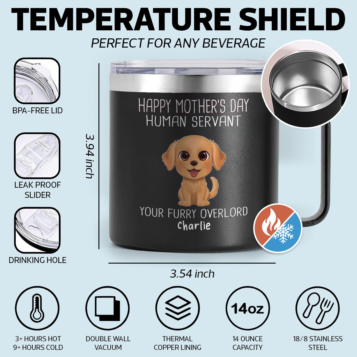 Happy Mother's Father's Day Day Human Servant Watercolor Cute Dogs Personalized Stainless Steel Tumbler With Handle