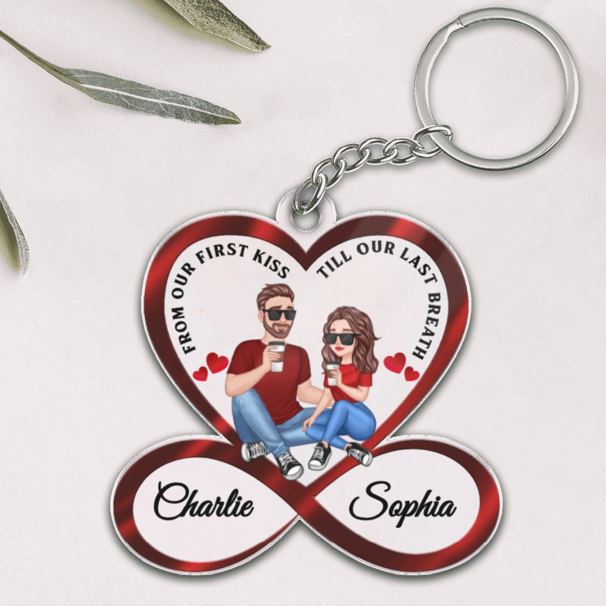 Infinity Heart Cartoon Couple Sitting Anniversary Gift For Him Gift For Her Personalized Acrylic Keychain