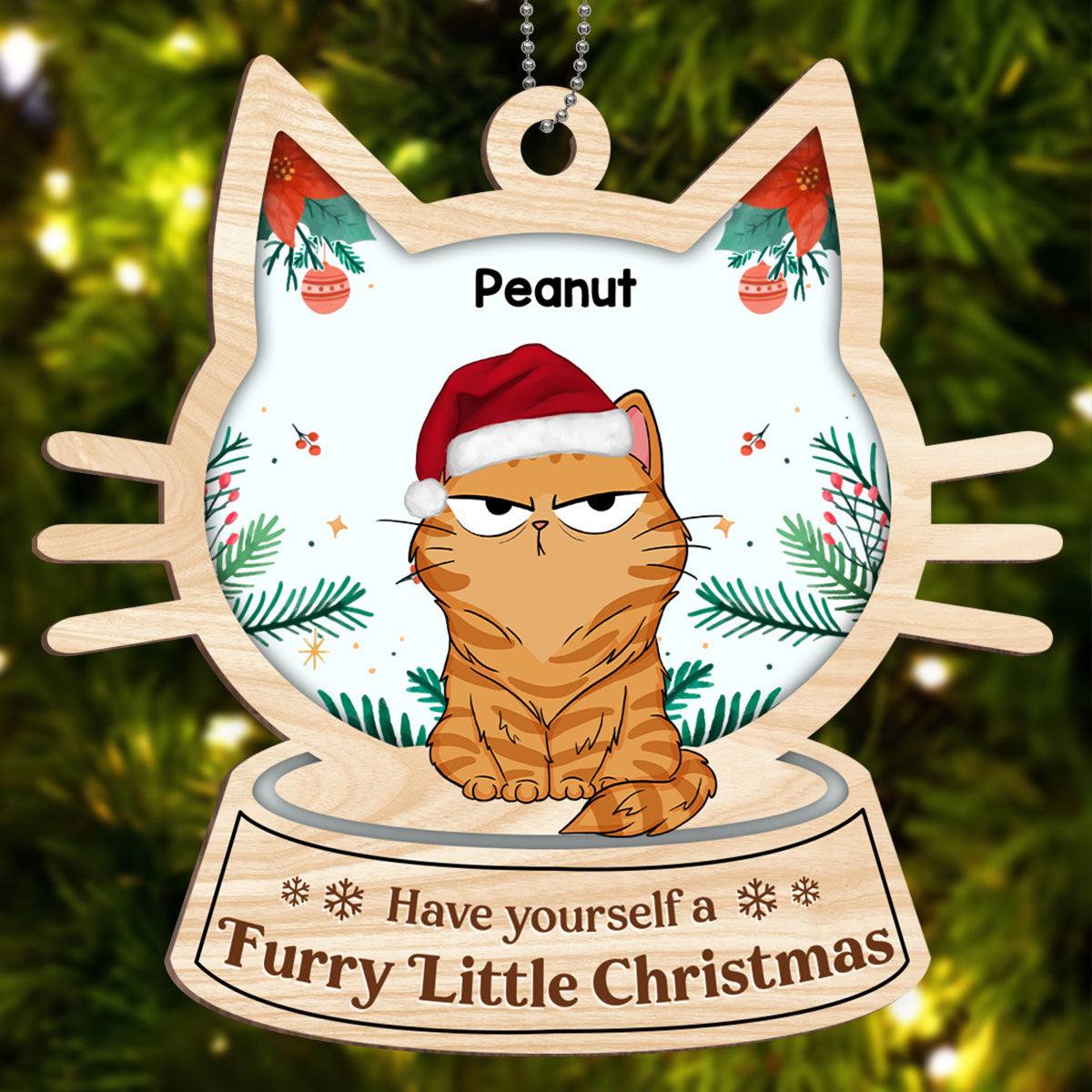 Christmas Cats Funny Expression Cat Face Globe Personalized Wooden Ornament