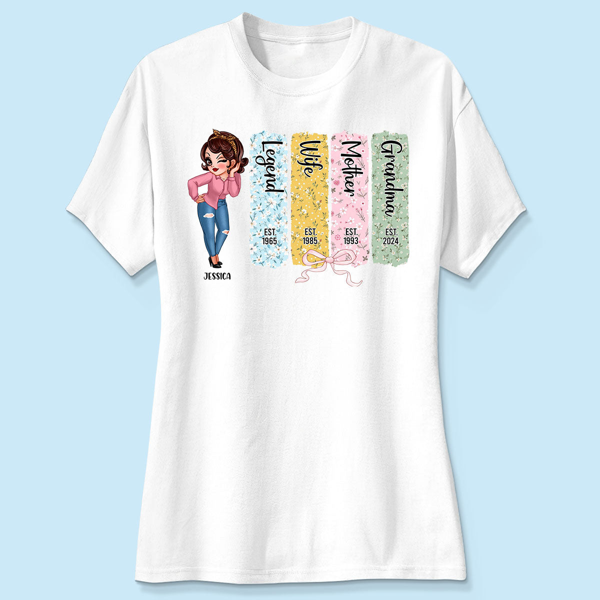 Floral Mom Grandma Est Bow Coquette Personalized Shirt, Gift
