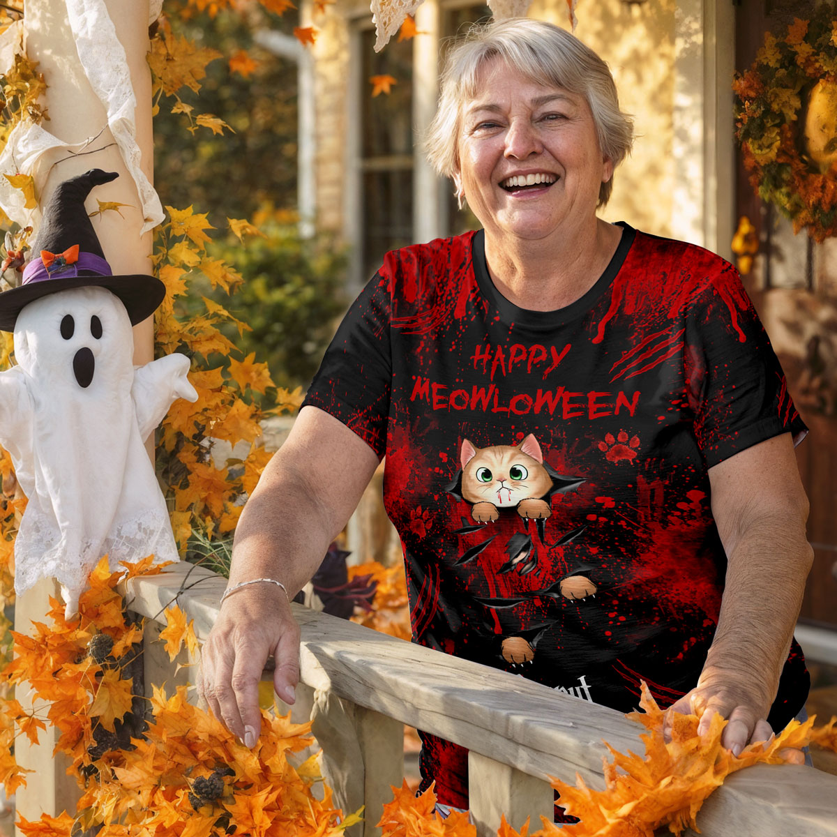 Spooky Cat Tearing Out Halloween Personalized Shirt, Purrfect Costume for Cat Lover