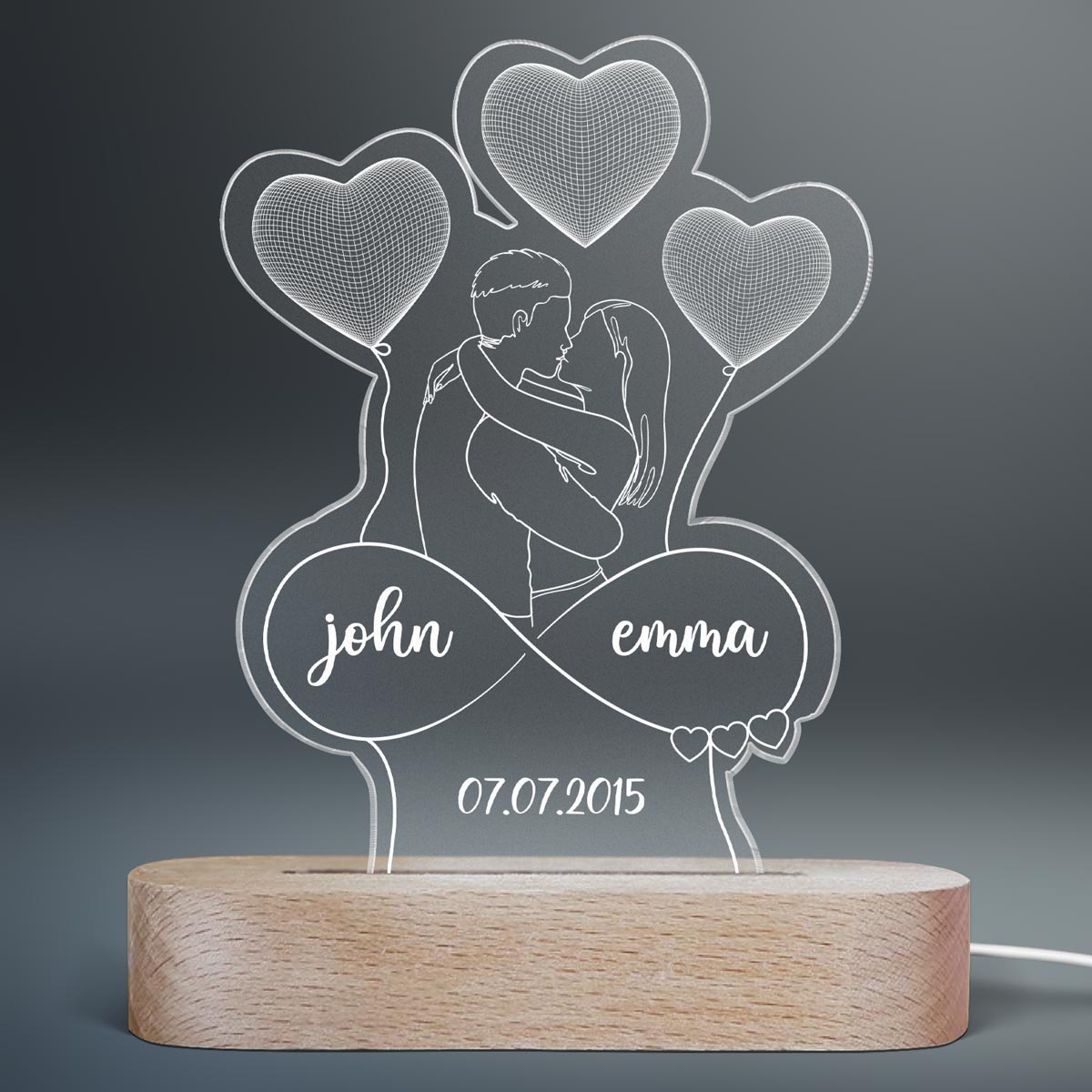 Couple Kissing Outline Personalized 3D Printed Lamp, LED Night Light, Acrylic LED Lamp, Valentine‘s Day Gift For Him, For Her