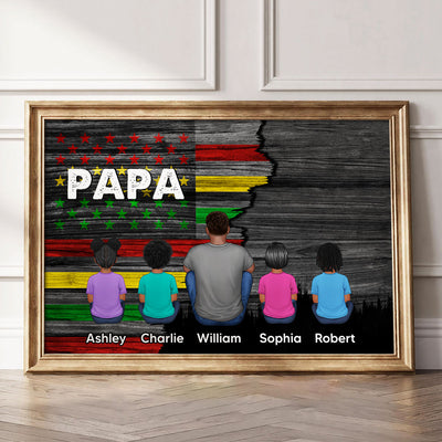 Juneteenth African American Flag Dad And Kids Personalized Poster, Gift For Dad
