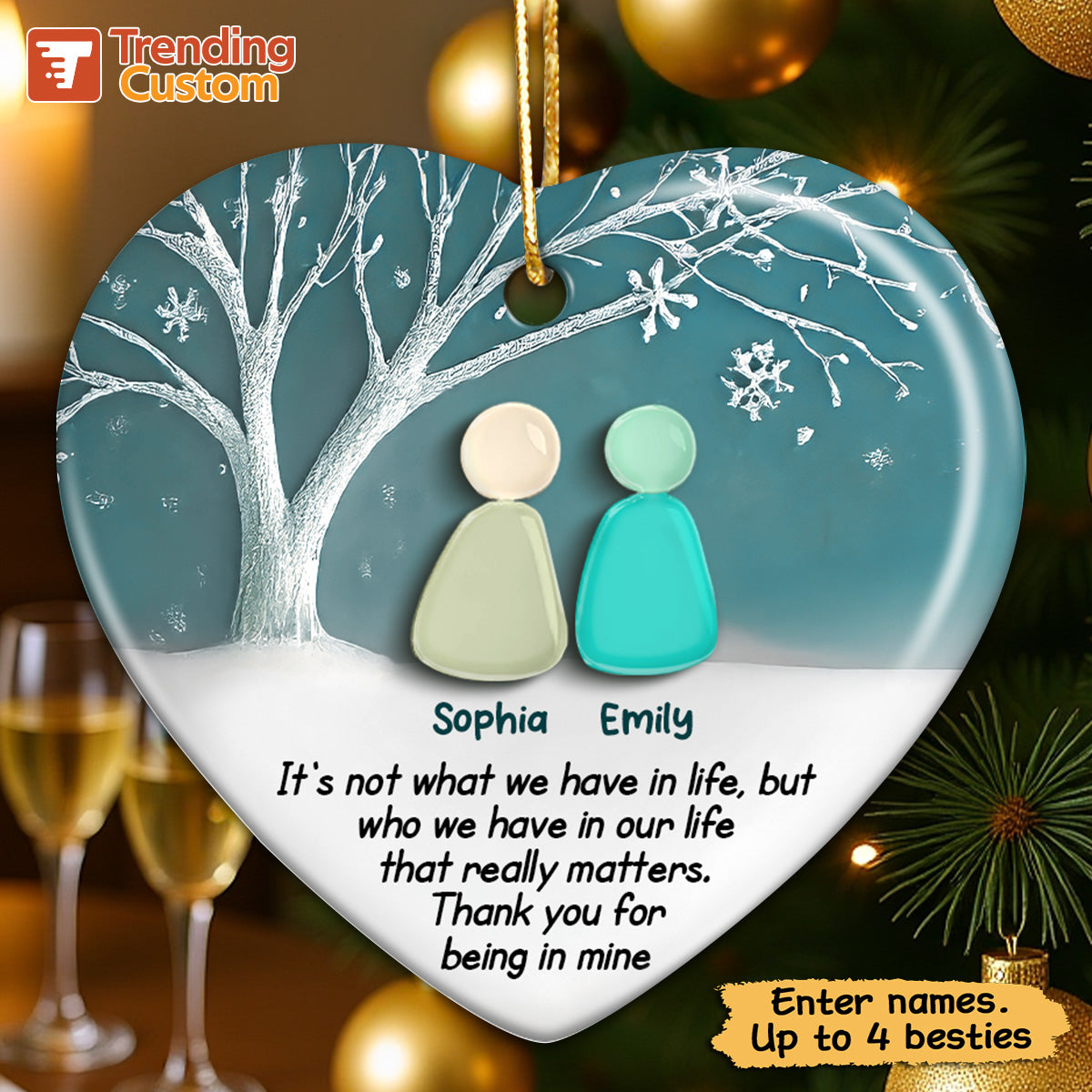 2D Sea Glass Effect Besties Forever - Personalized Ceramic Ornament - Friendship Gift, Christmas Gift For Best Friends