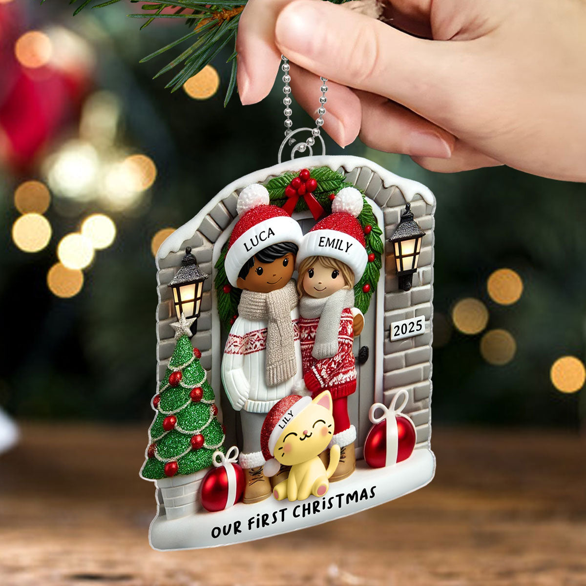 Farmhouse Couple with Optional Pet Dog Cat - Personalized Acrylic Ornament - Gift for Him, Gift for Her