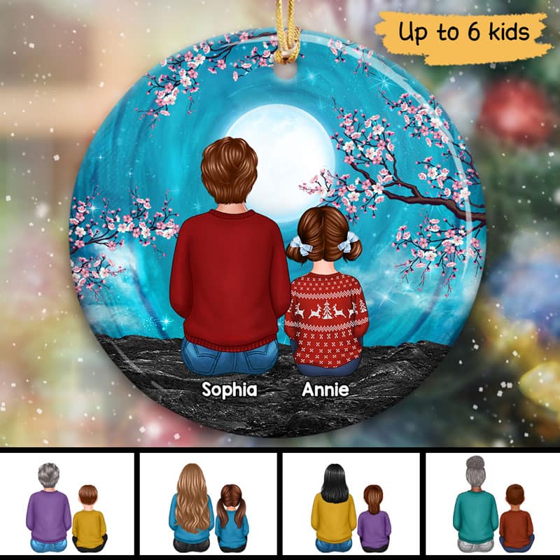 Grandma Grandkids Blue Moon Blossom Tree Personalized Circle Ornament