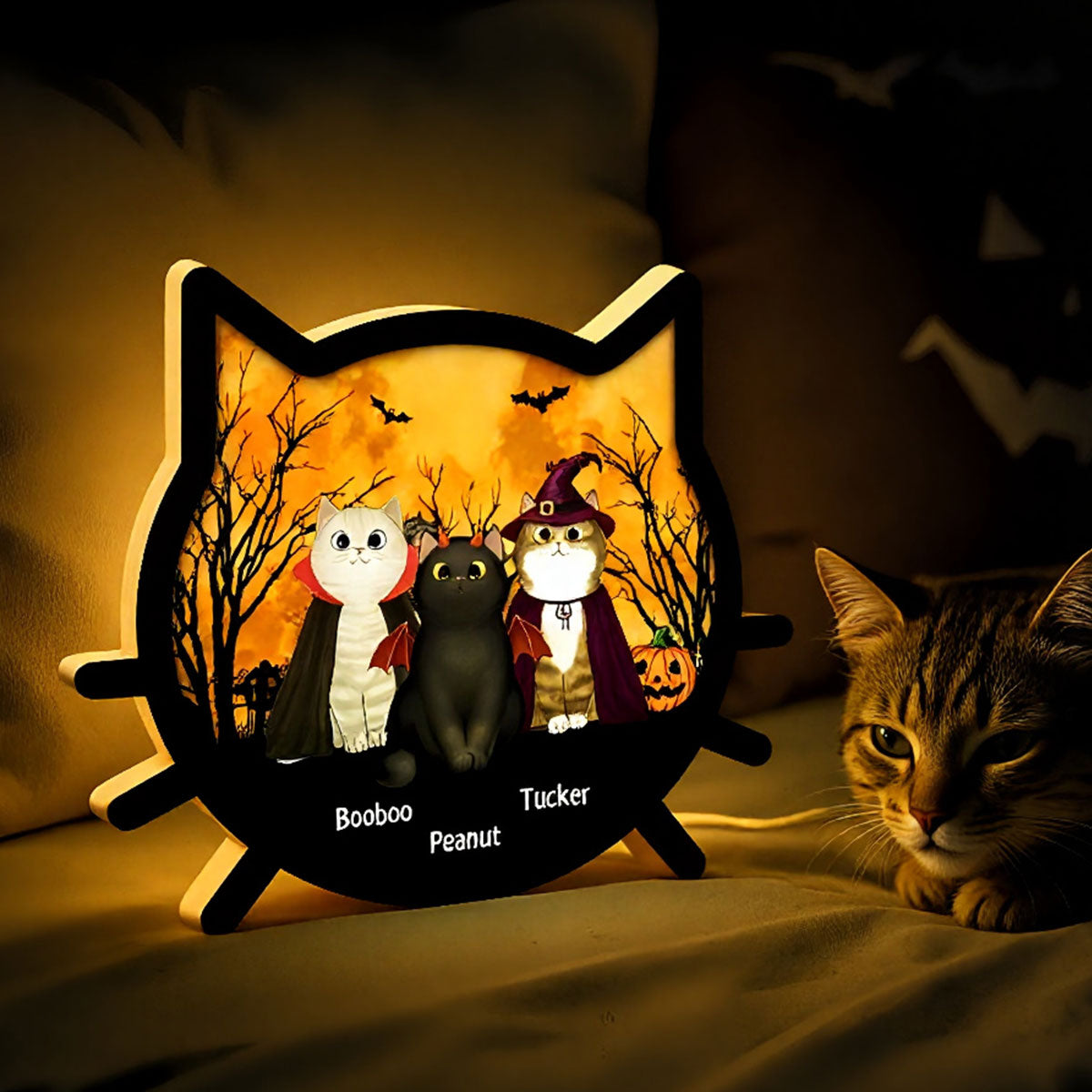 Spooky Halloween Theme Cat Face - Personalized Light Box