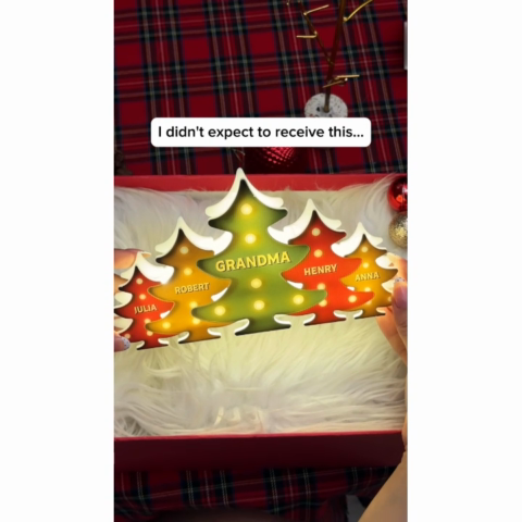 3D Effect Retro Vintage Christmas Tree Grandma Grandkids - Personalized Light Box - Gift For Grandmas