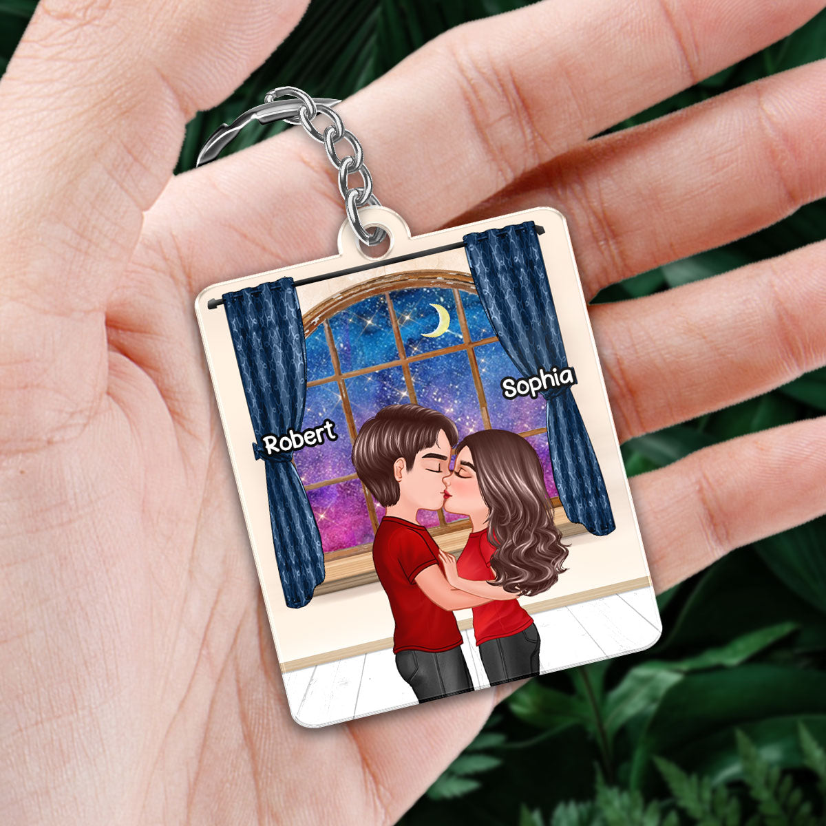 Doll Couple Kissing In House Moon Window Favorite Song QR Code Personalized Acrylic Keychain