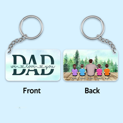 Dad And Kids Back View Sitting Forest Personalized Acrylic Keychain