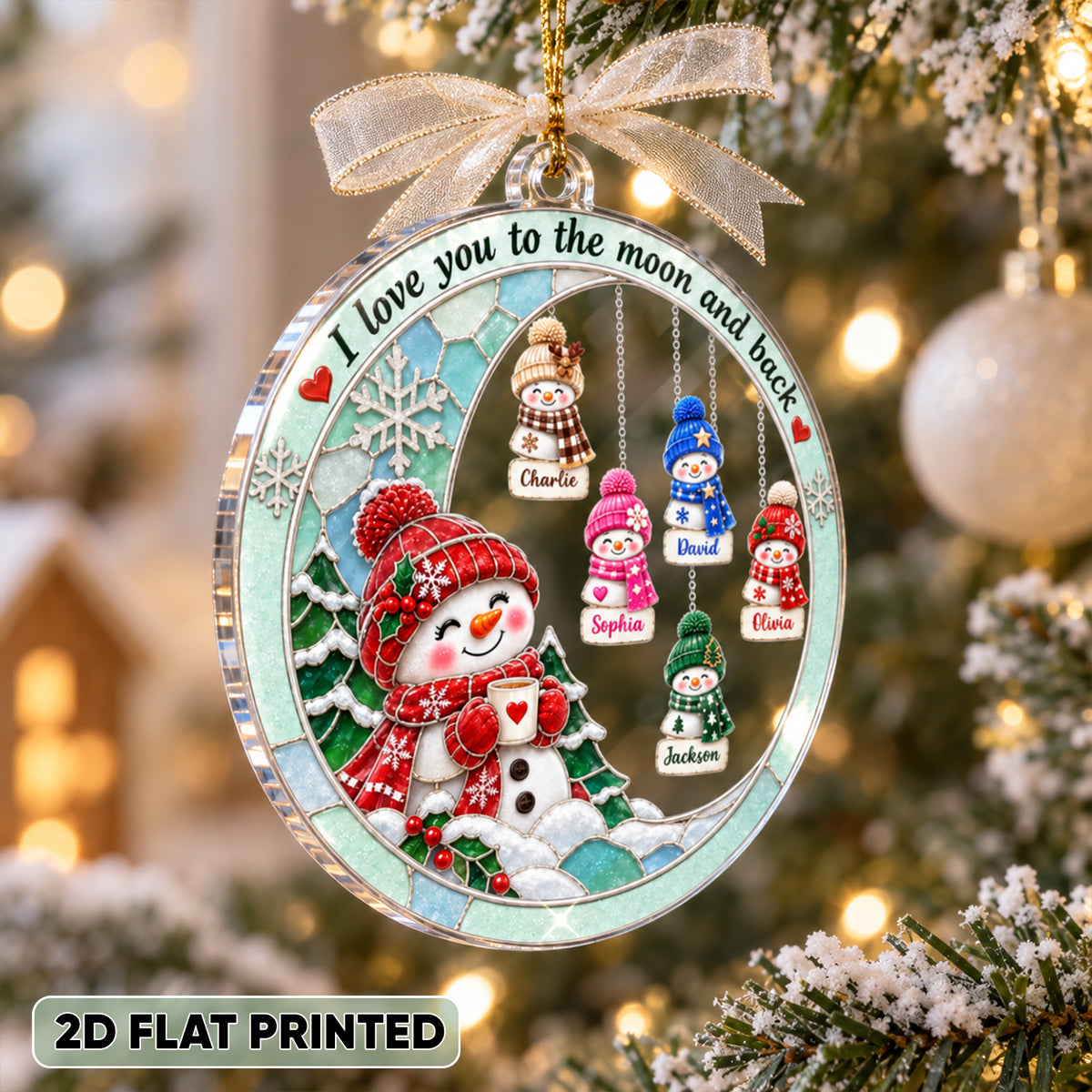 Snowman Grandma Grandkids Love to the Moon and Back - Personalized Acrylic Ornament - Christmas Gift for Grandma, Grandkids