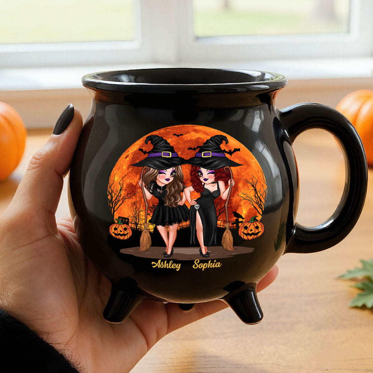 Halloween Pretty Witch Besties Witches Brew Personalized Ceramic Cauldron Mug