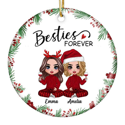 Holly Branch Besties Sisters Checkered Pants Personalized Circle Ornament