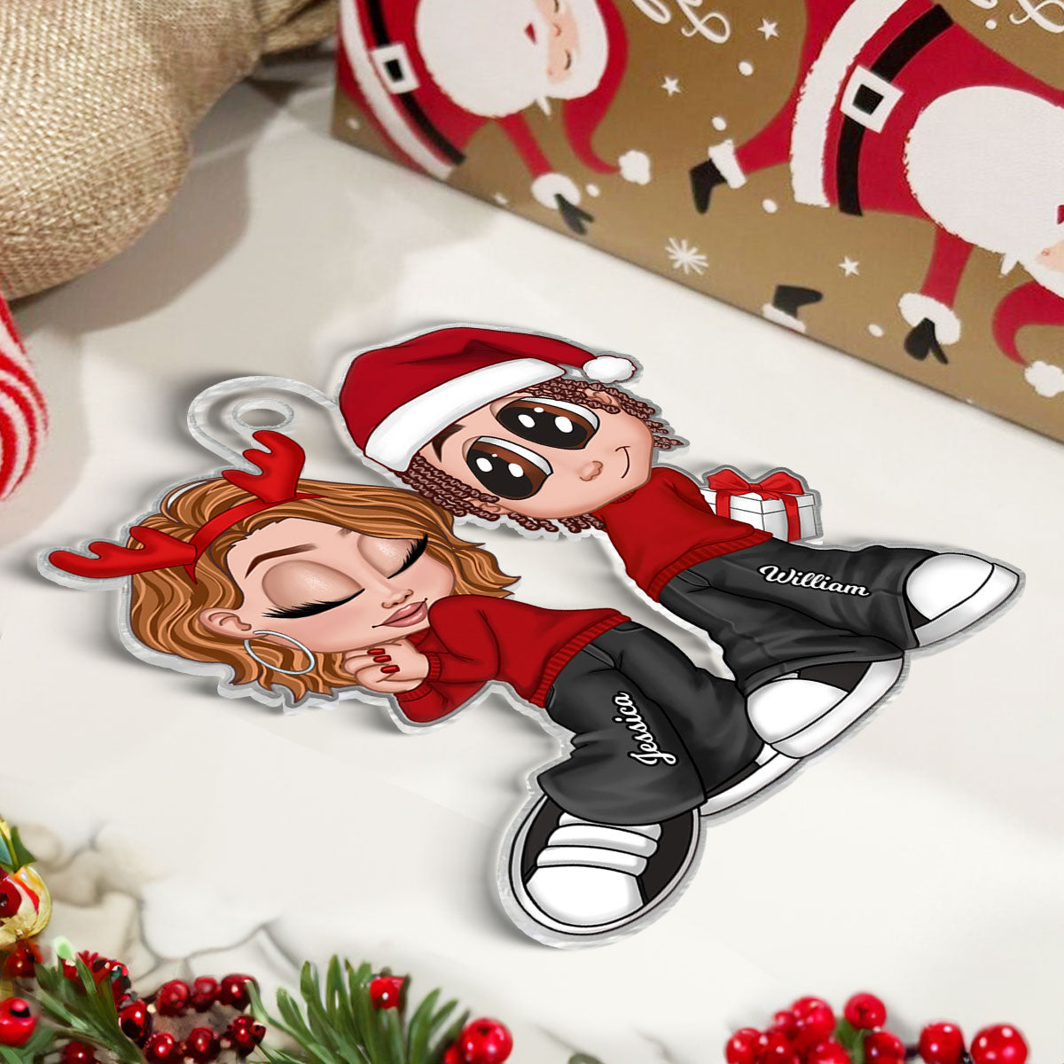 Christmas Y2K Couple Personalized Acrylic Ornament, Christmas Gift for Him for Her