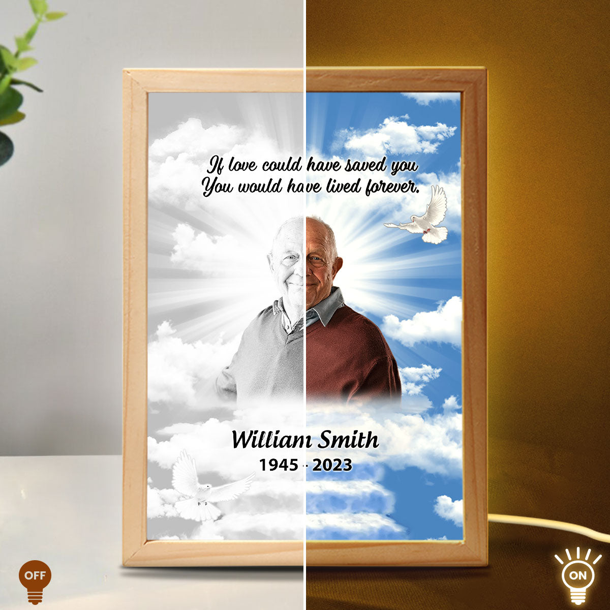 A Big Piece Of My Heart Lives In Heaven, Memorial Sympathy Gift, Personalized Luminous Frame Light Box, LED Night Light