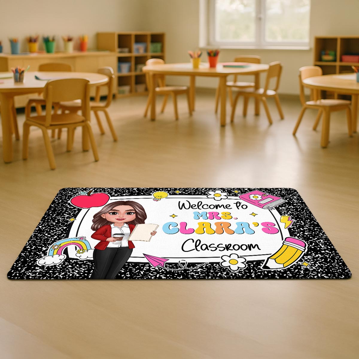 Teacher Composition Book Pattern - Personalized Doormat - Back To School Gift, Classroom Decoration